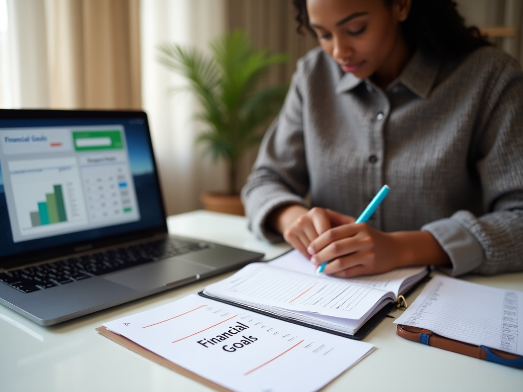 Person planning financial goals with documents and calculator